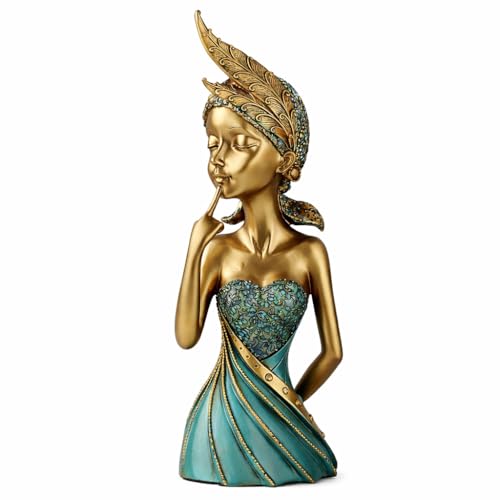 Image of ARMONIA Premium Embossed Gold & Turquoise Figurine with Ornate Headpiece - Feminine Beauty Sculpture for Home Decor, Gifting & Ambience, Showpiece Figurine for Home Decor Gift, Wedding & Housewarming