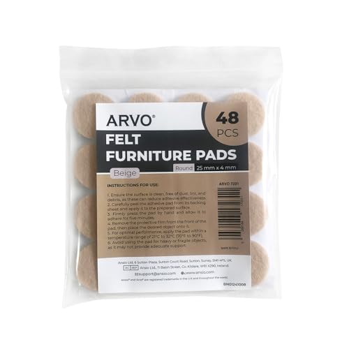 ARVO Furniture Pads Floor Protectors - 48 Pcs Felt Furniture Pads Felt Pads for Furniture Feet Non-Slip Anti-Scratch for Hardwood Floors Chair Legs - Beige
