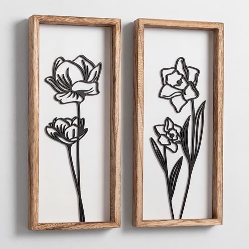 3D Black and White Wall Art (Set of 2) Lightweight, Wooden Ready-to-Hang Framed...
