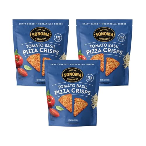 Sonoma Creamery - Pizza Crisps, Tomato Basil, 9.5 Oz (3 Count) | Savory Snack Cracker | High Protein | Low Carb | Gluten Free | Wheat Free |Keto Friendly