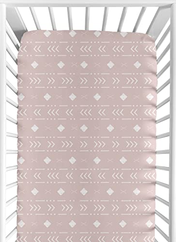 Image of Sweet Jojo Designs Mauve and White Boho Tribal Mudcloth Girl Fitted Crib Sheet Baby or Toddler Bed Nursery - Pink Dusty Rose Woodland Bohemian Southwest Geometric Arrow Aztec Mud Cloth, White, Size