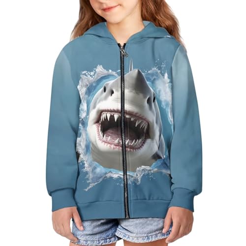 HUIACONG 3D Shark Hoodies Zip Up Hoodie Boys 10-12 Girls Sweatshirt Long Sleeve Shirt Kids Jackets Coat Full Zipper Hooded Fall Hoody Top Cardigan Outfit Clothing