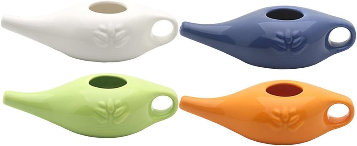 Pot de nettoyage de nez en céramique 250 ml, étanche, bec verseur pour le rinçage nasal, lavage du nez, homme et femme, blanc