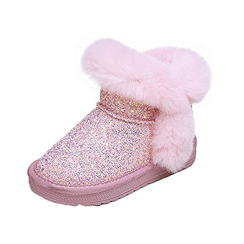 Dayiss Girls Fur Hiking Sequins Snow Boots Sparkly Waterproof Booties Princess Warm Winter Shoes for Girls