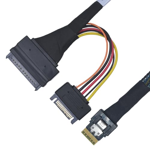 LetLinkSo PCIe 4.0 Slim SAS SFF-8654 4i to U.2 SFF-8639 NVMe SSD Cable Adapter with 15 Pin SATA Power, 1.6ft (50cm)
