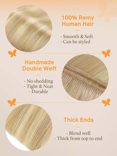 Image of DOORES Human Hair Extensions, 24 Inch 120g Dirty Blonde Mixed Platinum Blonde, Hand-Tied Weft Hair Extensions, Real Human Hair