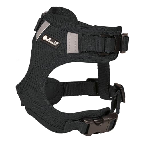 Petlando Hundegeschirr Mesh Vest, leichtes Brustgeschirr aus weichem Mesh & Nylon, stufenlos verstellbar, reflektierend mit 2 D-Ringen, Schwarz M, Welpengeschirr mitwachsend