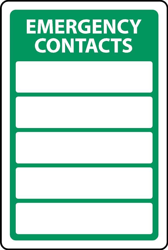 Emergency contacts First aiders etc safety sign - 3mm Aluminium sign (600mm x 400mm)