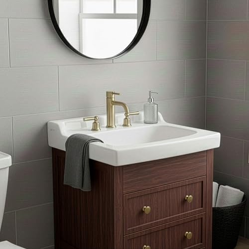 Image of Fine Fixtures Ceramic Bathroom Sink Top with Raised Back - Fits Standard 24 inch Vanity Sink Basin for Small Bathroom Vanity (26 inch x 20 inch), High Gloss Finish, 3 - Hole Faucet Compatible.