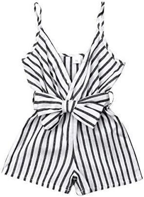 SeyurigaokaOne Piece Outfits Baby Girl Striped Rompers Kids Off Shoulder Halter Jumpsuit Overall Shorts Summer Clothes