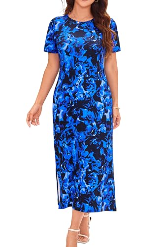 Image of Naggoo Summer Dresses for Women Short Sleeve Side Slit Long T Shirt Dress Beach Sundress Travel Vacation Outfits with Pockets