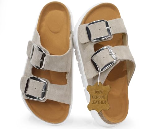 Genuine Leather Platform Sandals Wedge Chunky Platform Sandal-Women Sandals with EVA Memory Foam Sole and Cork Footbed