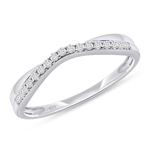 Twist Contour Enhancer Wedding Band Ring Jewelry for Women Round Cut Lab Created Moissanite & White Natural Diamond In 14K Gold Plated Sterling Silver Stackable Ring