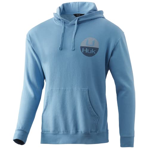 HUK Men's Standard Performance Fishing Fleece Hoodie with Stretch, Horizon Lines-Dusk Blue, Large