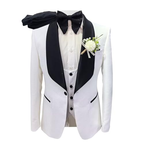 3 Piece Jacquard Tuxedo Set Men's Formal Suit Shawl Lapel Jacket Vest and Pants for Wedding Party Prom