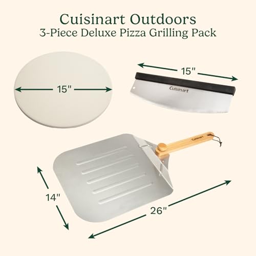 Cuisinart 3 Piece Deluxe Pizza Grilling Pack, 14” Round Pizza Stone for Oven and Grill, Includes Cutter and Foldable Stainless Steel Peel, Complete Set to Build Your Own Pizzas at Home - image 2