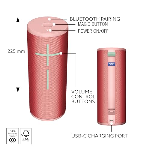Image of Ultimate Ears MEGABOOM 4 Portable Waterproof Bluetooth Speaker with Powerful 360-Degree Sound and Thundering Bass, Floating Speaker with 20-Hour Battery and 147ft (45m) Range - Red
