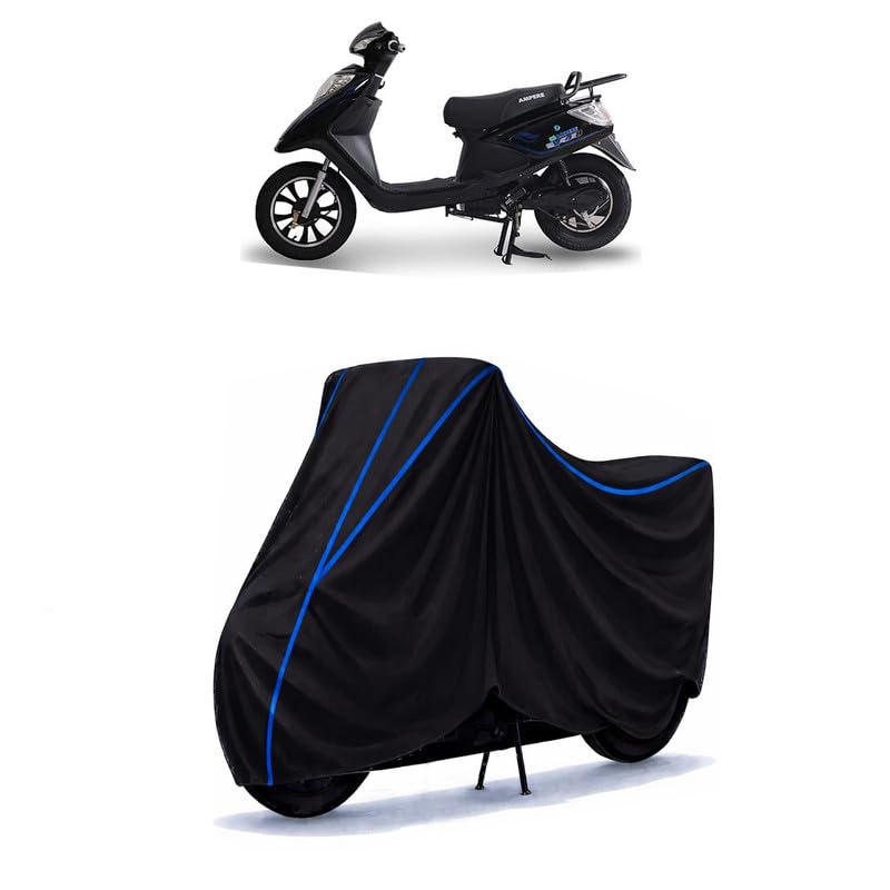 Image of Scooty Cover Water Resistant for V 48 | Universal Scooter & Bike Cover | Heavy Duty UV Protection | Dust, Rain & Scratch Protection | Elastic Fit All Weather Indoor Outdoor | Black with Blue Piping