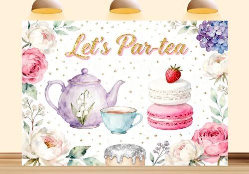 10X8ft Fabric Let's Par Tea Backdrop Vintage Theme Teapot Teacups