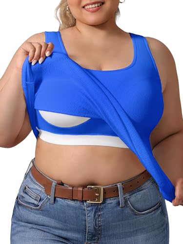 Image of Plus Size U-Back Casual Workout Tank Tops for Women with Built-in Bra, Padded Racerback Gym Athletic Yoga Tops