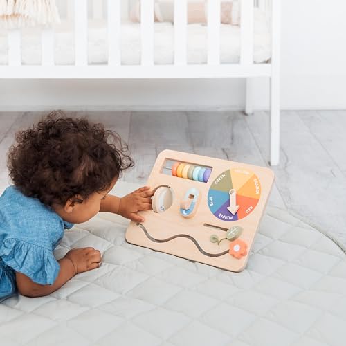 Image of Pearhead Busy Board for Toddlers, Wooden Montessori Sensory Toy | FSC-Certified Design, Built-In Stand, Travel Activities, Color Recognition, Ages 1+