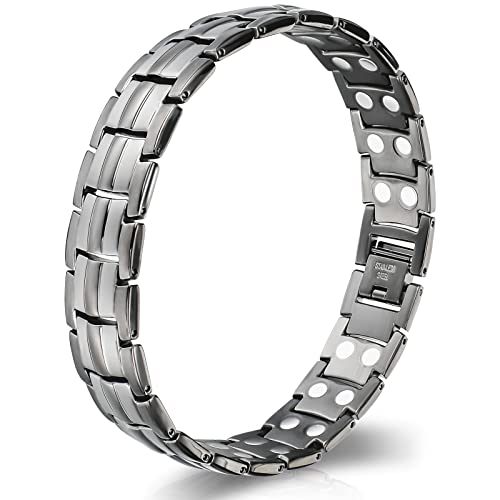 Jadive Magnetarmband für Herren Titan Armband mit Zweireihigen Magneten Stärke Verstellbares Armband mit Größen Werkzeug und Tasche Schwarz Voll Magnetischer Boden für Männer, Schwarz (Grau)