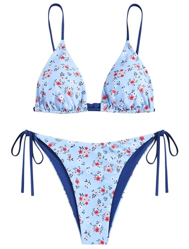 Image of ZAFUL Women's Triangle Bikini Floral String Bikini Set Two Piece Swimsuit Bathing Suits