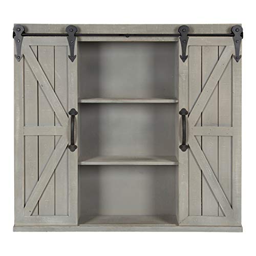Kate and Laurel Cates Decorative Wood Wall Storage Cabinet with Two Sliding Barn Doors, Rustic Gray - Image 4