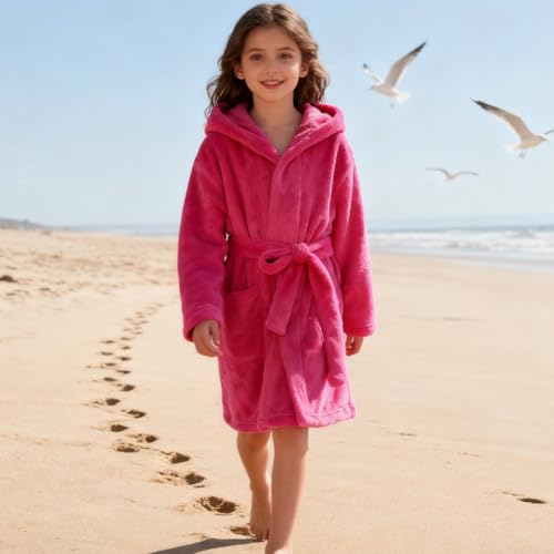 Image of Kids Bathrobe Hooded Plush Fleece Robe for Girls Boys