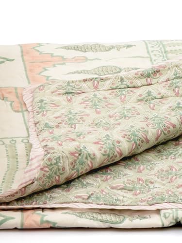 Image of Firdaus 100% Cotton Reversible AC Comforter Blanket Quilt Razai | Winter Summer All Season Dohar | Skin-Friendly Bedding | Handblock Printed Gift for Home Decor | Jaipuri Single Bed Comforter