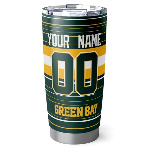 Image of Green Bay Tumbler 20oz Travel Mug Gifts Custom Name Number