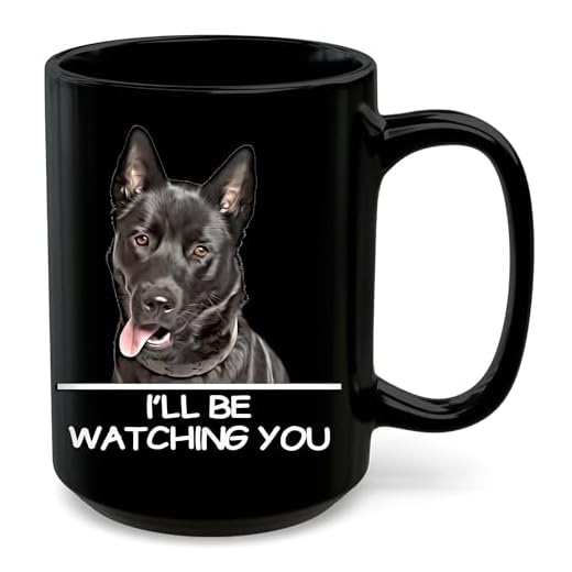 Funny Black Karelian Bear Dog Watching You Coffee Mug Black 15oz Humor Pet Portrait Peeking Large Ceramic Cup Novelty Birthday Gifts for Karelian Bear Dog Lovers