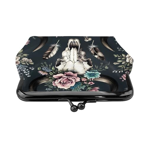 Pu Leather Buckle Coin Purse Bull-Skulls-Indian Girls Kiss-Lock Change Purse Wallets2