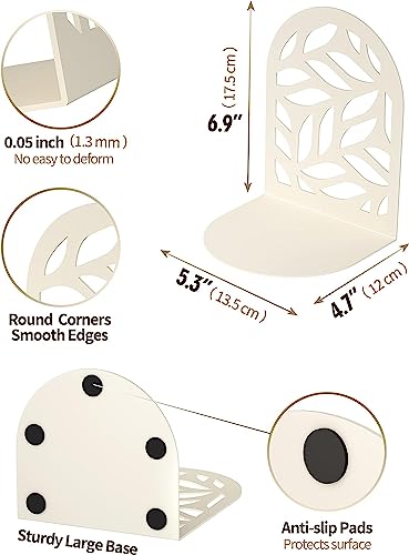 Image of Heavy Duty Book Ends to Hold Books | Decorative Bookends for Shelves| Premium Book Stoppers for Home, Office, School | White | 1 Pair | Large