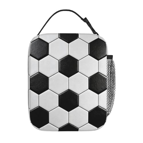 Lunch Bag for Boys Girls Kids Women Men Insulated Reusable Leakproof Thermal High Capacity Lunch Box Bag with Front Pocket Durable Cooler Tote Food Handbag for Work School Picnic (Soccer 1)