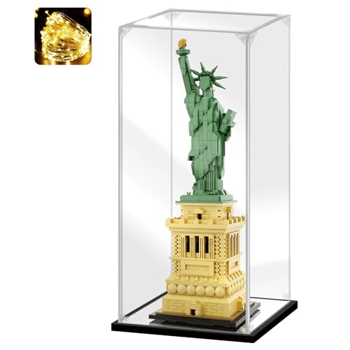 Instnovny Acrylic Display Case for Collectibles Assemble Acrylic Display Box for Lego 21042 Building Statue Clear Acrylic Case for Display Model Trophy Action Figures(Black,7.9*7.9*18.9 inch)