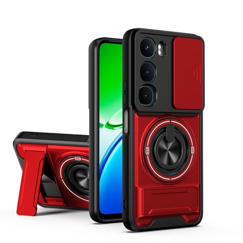 JNERBUYI Funda para Vivo Y31 5G/Y21D 4G, Carcasa Antigolpes con Anillo 360° & Protector de Lente, Funda Protectora Antihuellas con Soporte. Rojo