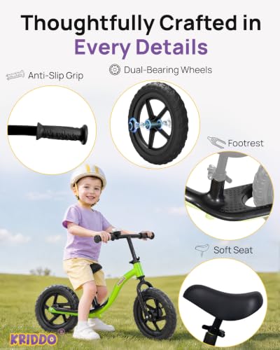 Image of KRIDDO Toddler Balance Bike 2 Year Old, Age 24 Months to 5 Years Old, Early Learning Interactive Push Bicycle with Steady Balancing, Gift Bike for 2-5 Boys Girls, Green