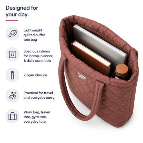 Image of Reebok Womens Tote Bag - Lightweight Carry On Puffer Quilted Tote Bag for Travel Work Travel and Daily Essentials