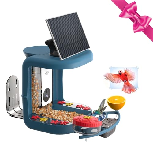 ExcyphrXyf 2K Smart Feeder with Camera Solar Powered,AI Identify Bird Species,Instant Notifications,DIY Add-ons,2 in 1 Hummingbird Feeder Camera Ideal Present for Bird Lovers