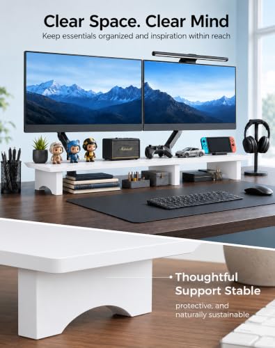 Image of Aothia 43 in White Dual Monitor Stand, Monitor Riser for Desk, Solid Wood