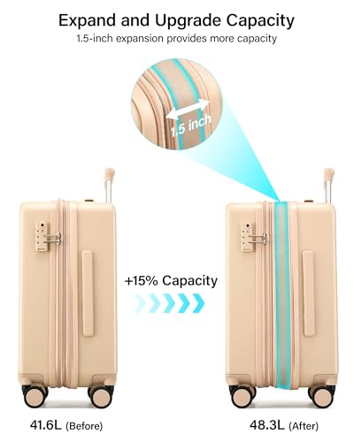 Image of Hanke 20 Inch Expandable Carry On Luggage, Hard Shell with Side Hook