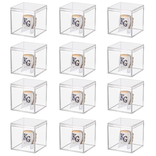 Image of 12 Pack Championship Ring Display Case Clear Acrylic Ring Case Display Box for Sports Baseball Softball Football Golf Single Ring Coin Holder Stand, 2.16 Inch