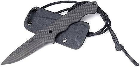 CoolHand 7.2'' Pure Carbon Fiber Fixed Blade Neck Knife with chain and kydex sheath, Paracord lanyard included