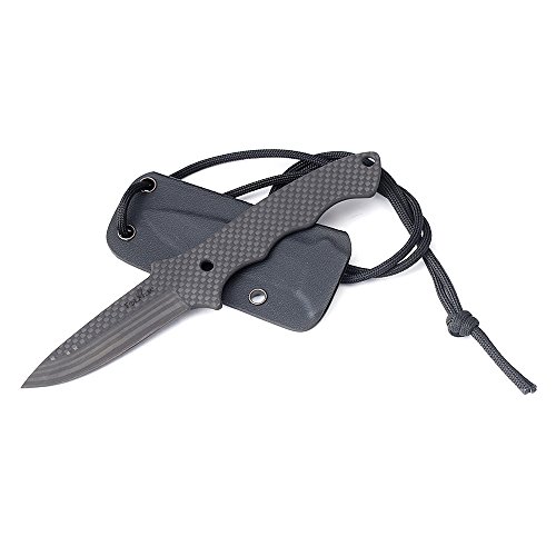 CoolHand 7.2'' Pure Carbon Fiber Fixed Blade Neck Knife with chain and kydex sheath, Paracord lanyard included