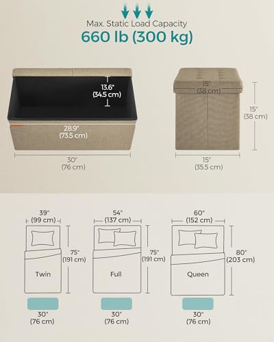 Image of SONGMICS 30 Inches Storage Ottoman, Foldable Bench with Flipping Lid
