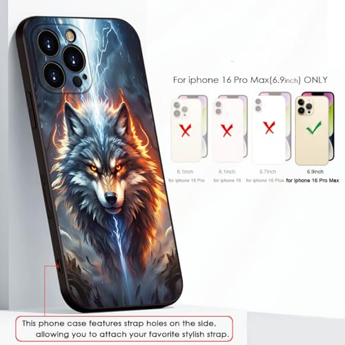 Printed with Wolf for iPhone 16 pro max case, A Fusion of The Elements of Lightning and Flame Wolf Silicone Soft Shockproof Case - Lone King (A1-Wolfs-Anima)