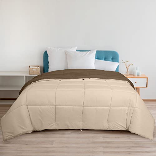 Image of ROYALE King All Season Down Alternative Bedding - Lightweight Quilted Comforter with Corner Tabs - Soft Luxury Hotel Comforter - Box Stitched Duvet Insert (King, Chocolate & Sand)