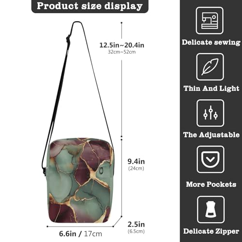 small messenger bag for men Small Crossbody Bags For Women Shoulder Handbags Adjustable Strap for Casual Casual- Marble Burgundy Sage Green3