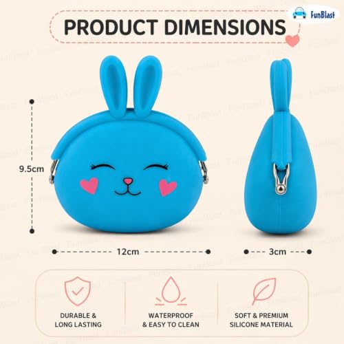 Image of FunBlast Cute Bunny Shape Silicone Coin Purse for Kids & Adults - Mini Pouch for Coins, Earphones, Keys & Small Essentials, Aesthetic Pouches for Girls & Women - 12 X 9.5 X 3 Cm (Bunny-Blue)